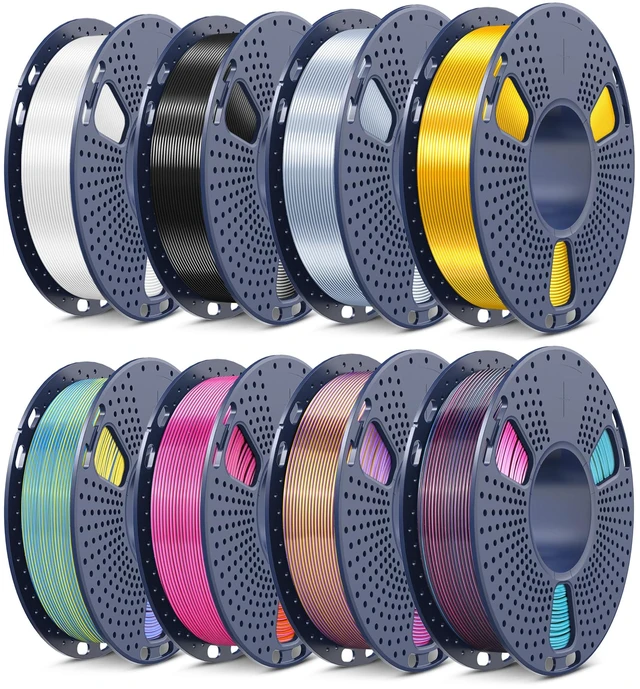 Main image of Silk PLA+ Filament Bundle 1.75mm, Neatly Wound, 3D Printer Filament 250g per Spool, 8 Rolls, Individually Vacuum Packed, Quadruple Color Silk Filament*4, Single Color Silk Filament*4