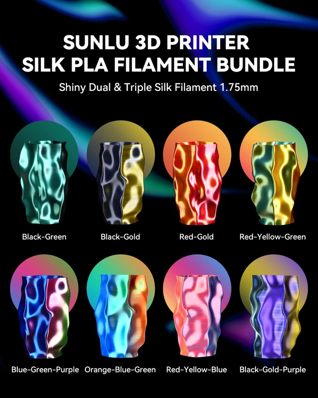 Alt view image 4 of 7 - Silk PLA+ Filament Bundle 1.75mm, Neatly Wound, 3D Printer Filament 250g per Spool, 8 Rolls, Individually Vacuum Packed, Quadruple Color Silk Filament*4, Single Color Silk Filament*4