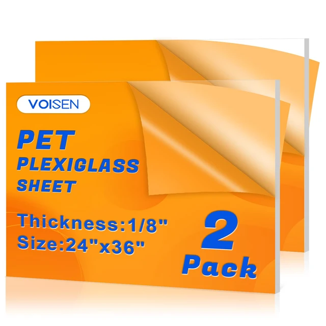 Main image of 2 Pack Plexiglass Sheets 1/8 Inch Thick, 24"X36" Plexi Glass Panel Plastic Sheet for Crafts,Signs, Display Cases, Sneeze Guard, Cut with Engraver,Power Saw or Hand Tools