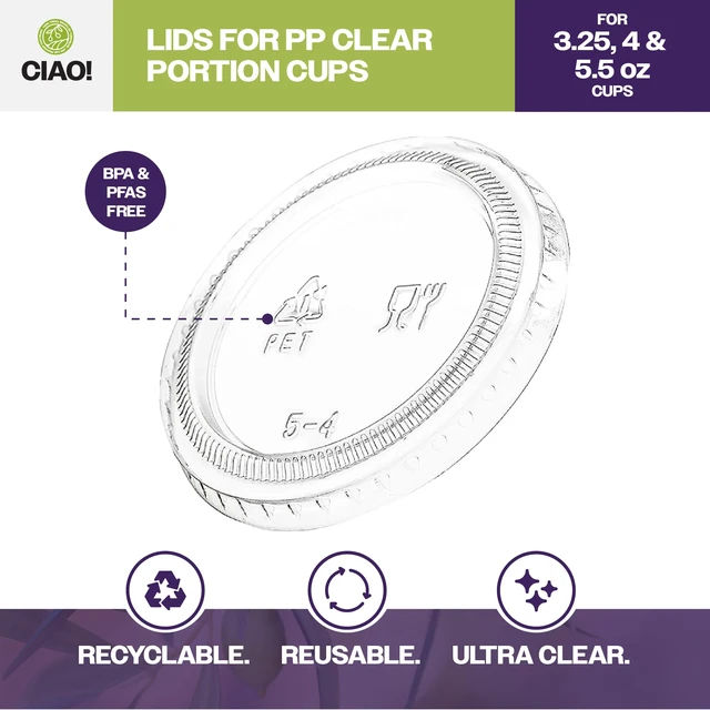 Alt view image 2 of 7 - Portion Cup Lids, Ultra Clear PET for 3.25, 4 and 5.5 oz Portion Cups, 74mm Diameter, Designed and Fit For Brand - 3.25, 4 and 5.5 oz Portion Cups Only (Case of 2,500)