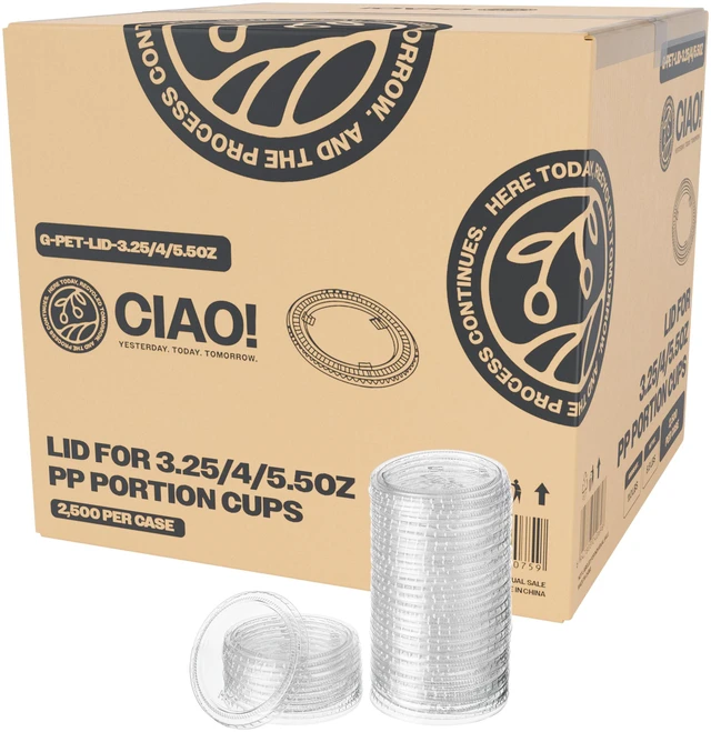 Main image of Portion Cup Lids, Ultra Clear PET for 3.25, 4 and 5.5 oz Portion Cups, 74mm Diameter, Designed and Fit For Brand - 3.25, 4 and 5.5 oz Portion Cups Only (Case of 2,500)