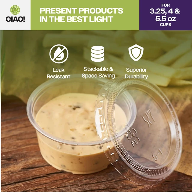 Alt view image 5 of 7 - Portion Cup Lids, Ultra Clear PET for 3.25, 4 and 5.5 oz Portion Cups, 74mm Diameter, Designed and Fit For Brand - 3.25, 4 and 5.5 oz Portion Cups Only (Case of 2,500)