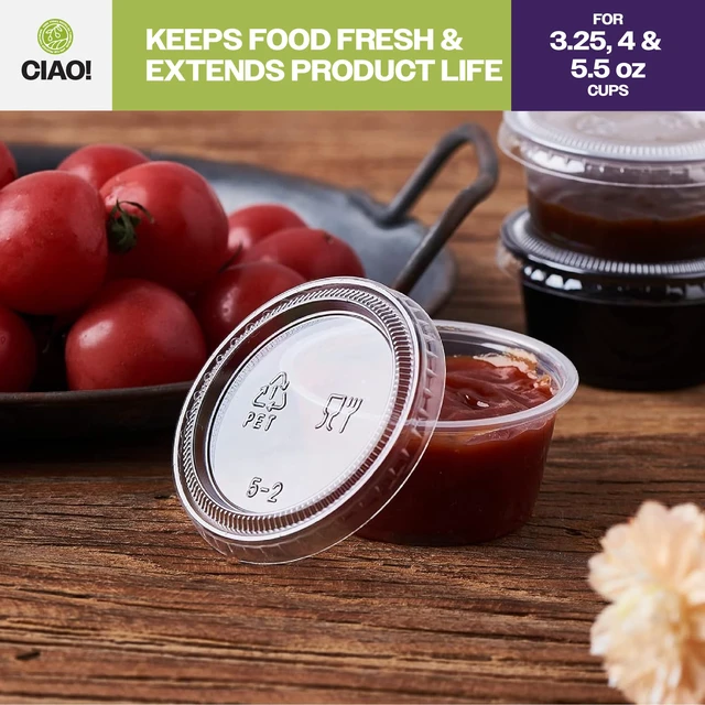 Alt view image 7 of 7 - Portion Cup Lids, Ultra Clear PET for 3.25, 4 and 5.5 oz Portion Cups, 74mm Diameter, Designed and Fit For Brand - 3.25, 4 and 5.5 oz Portion Cups Only (Case of 2,500)