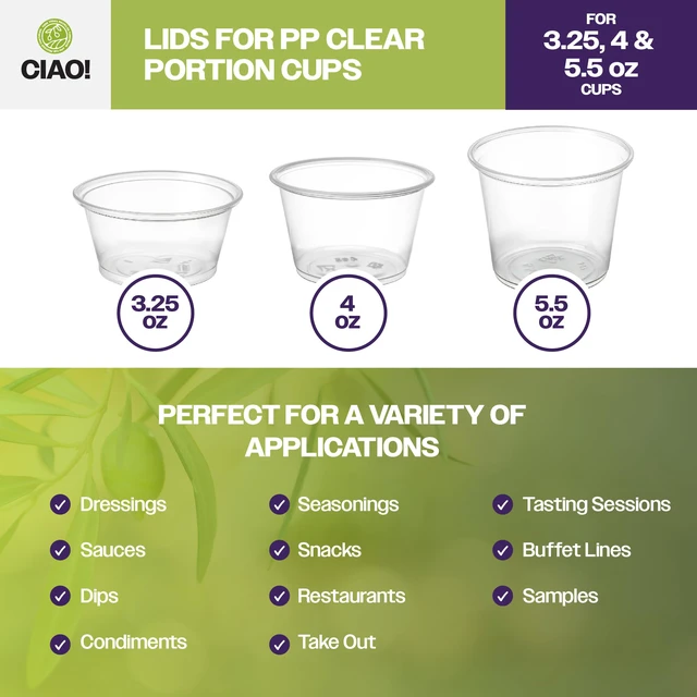 Alt view image 4 of 7 - Portion Cup Lids, Ultra Clear PET for 3.25, 4 and 5.5 oz Portion Cups, 74mm Diameter, Designed and Fit For Brand - 3.25, 4 and 5.5 oz Portion Cups Only (Case of 2,500)