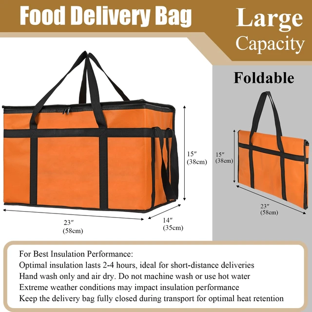 Alt view image 2 of 7 - Insulated Food Delivery Bag, XXXL Catering Bag for Keep Food Warming Large Capacity & Collapsible, Orange Pizza Cooler Bags for Grocery Shopping, Picnics, Takeout, Camping