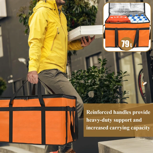 Alt view image 3 of 7 - Insulated Food Delivery Bag, XXXL Catering Bag for Keep Food Warming Large Capacity & Collapsible, Orange Pizza Cooler Bags for Grocery Shopping, Picnics, Takeout, Camping