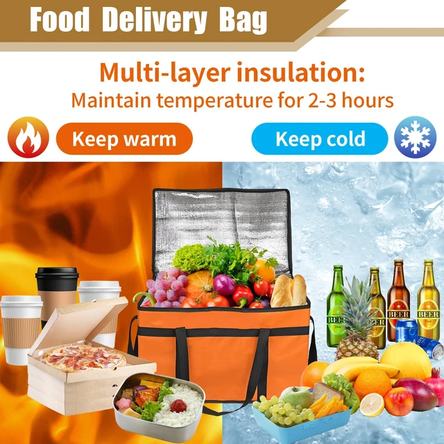Alt view image 4 of 7 - Insulated Food Delivery Bag, XXXL Catering Bag for Keep Food Warming Large Capacity & Collapsible, Orange Pizza Cooler Bags for Grocery Shopping, Picnics, Takeout, Camping