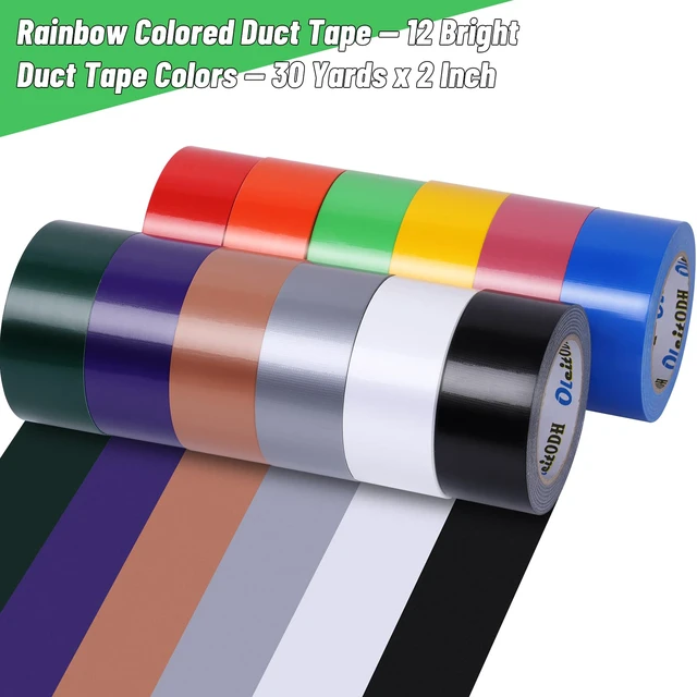 Alt view image 2 of 7 - Rainbow Colored Duct Tape Bulk 2 Inch x 360 Yards, 12 Rolls Bright Assorted Colors, Waterproof, Heavy Duty, For Arts Home Office School DIY Craft, Flexible, No Residue