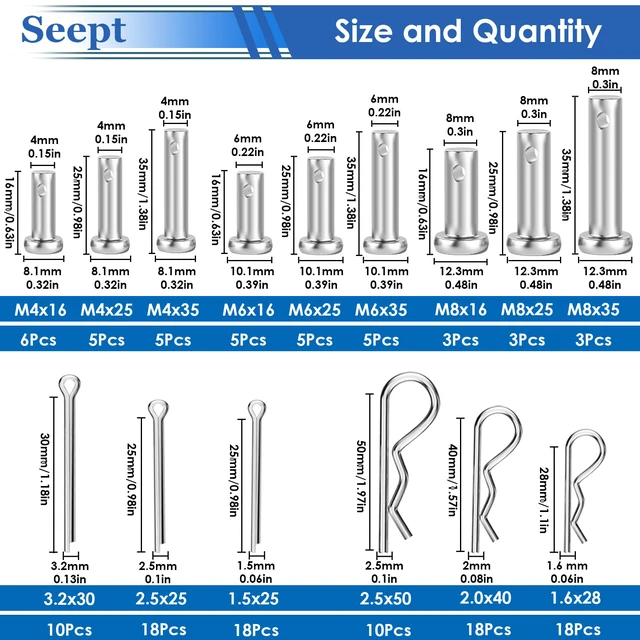 Alt view image 2 of 6 - 132Pcs Clevis Pin Assortment Kit - 304 Stainless Steel Cotter Pins & Carbon Steel Clevis Pins for Trailer Latch - Single Hole Clevis Pins for Versatile Use