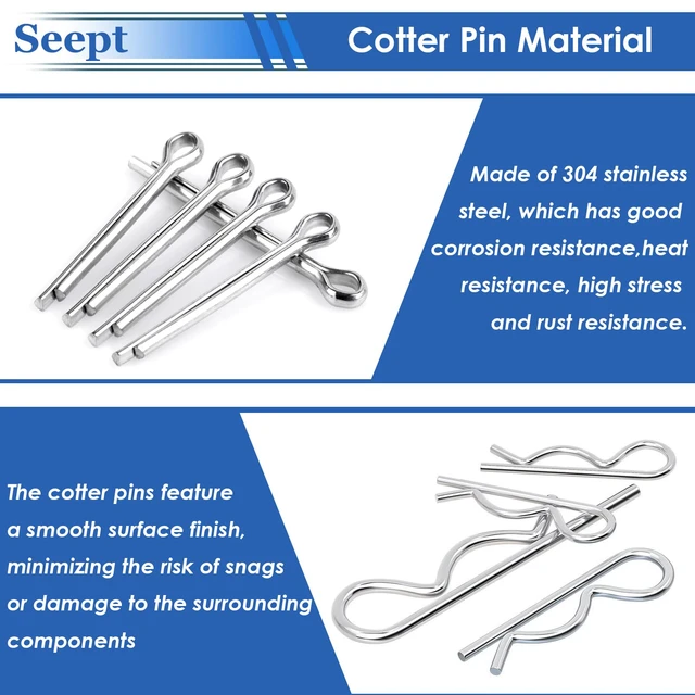 Alt view image 4 of 6 - 132Pcs Clevis Pin Assortment Kit - 304 Stainless Steel Cotter Pins & Carbon Steel Clevis Pins for Trailer Latch - Single Hole Clevis Pins for Versatile Use