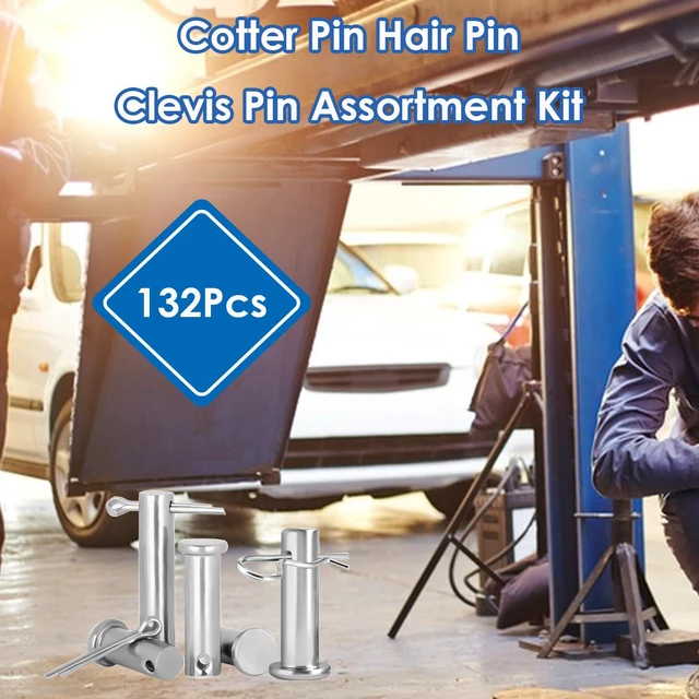 Alt view image 6 of 6 - 132Pcs Clevis Pin Assortment Kit - 304 Stainless Steel Cotter Pins & Carbon Steel Clevis Pins for Trailer Latch - Single Hole Clevis Pins for Versatile Use