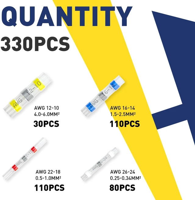 Alt view image 2 of 7 - 330PCS Solder Seal Wire Connectors Kit, 4 Colors/4 Sizes 26-10 AWG, Wire Gauge Markings, Clear Sleeves, Hot-Melt Adhesive Rings, Compartment Storage, Automotive Wiring