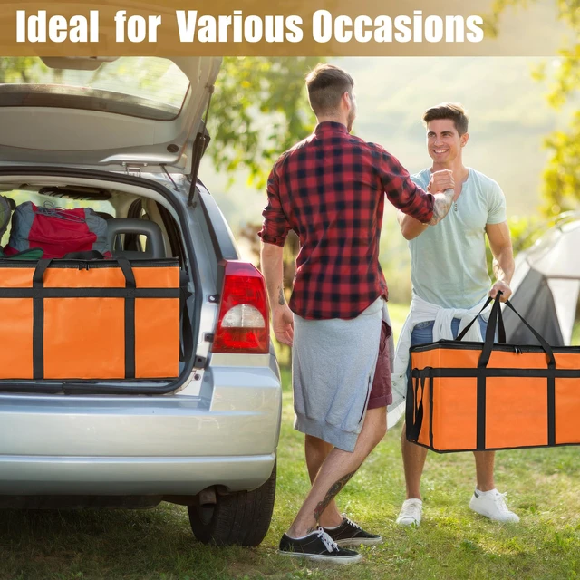 Alt view image 6 of 7 - Insulated Food Delivery Bag, XXXL Catering Bag for Keep Food Warming Large Capacity & Collapsible, Orange Pizza Cooler Bags for Grocery Shopping, Picnics, Takeout, Camping