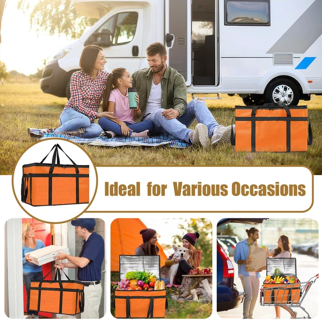 Alt view image 7 of 7 - Insulated Food Delivery Bag, XXXL Catering Bag for Keep Food Warming Large Capacity & Collapsible, Orange Pizza Cooler Bags for Grocery Shopping, Picnics, Takeout, Camping
