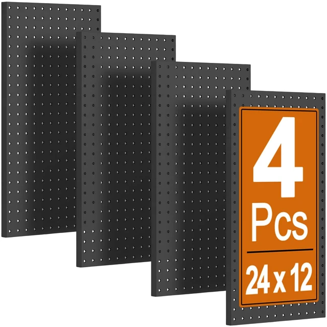 Main image of 4 Pcs Metal Pegboard Panels, Heavy Duty Peg Boards for Garage and Garden Tool Storage, Includes Drywall Anchors and Screws Kits, Black
