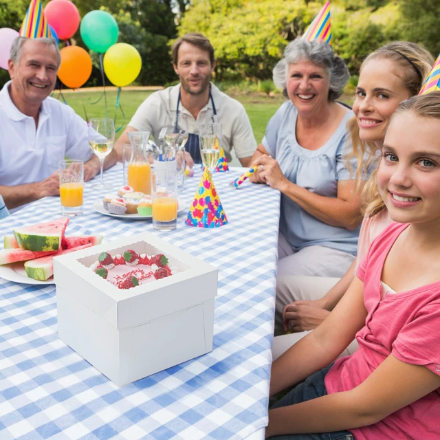Alt view image 6 of 7 - 5 Pack Cake Boxes, 10x10x8 Inches Tall Cake Box with Cake Boards White Cake Transport Containers with Lids, Disposable Thick Cardboard, Sturdy, Easy to Assemble, for Cake Donuts Pies Cookies