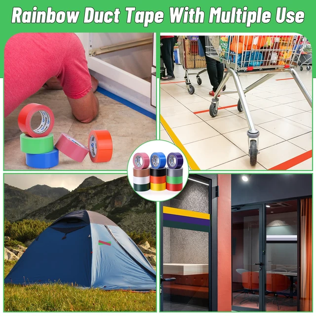 Alt view image 7 of 7 - Rainbow Colored Duct Tape Bulk 2 Inch x 360 Yards, 12 Rolls Bright Assorted Colors, Waterproof, Heavy Duty, For Arts Home Office School DIY Craft, Flexible, No Residue