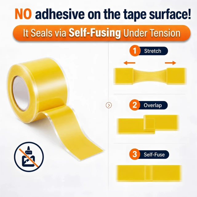Alt view image 3 of 7 - Self Fusing Silicone Tape 4 Rolls Emergency Plumbing Repair 1 In x 10 Ft Self-Amalgamating Tape, Adhesive-Free, Emergency Repair of Leaking Hose, Insulating Cable Applications, Vibrant Yellow Design