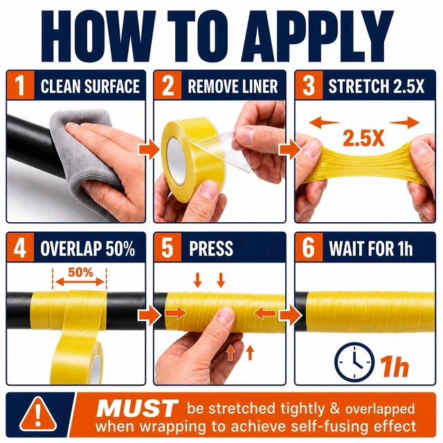 Alt view image 4 of 7 - Self Fusing Silicone Tape 4 Rolls Emergency Plumbing Repair 1 In x 10 Ft Self-Amalgamating Tape, Adhesive-Free, Emergency Repair of Leaking Hose, Insulating Cable Applications, Vibrant Yellow Design
