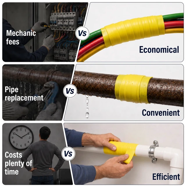 Alt view image 7 of 7 - Self Fusing Silicone Tape 4 Rolls Emergency Plumbing Repair 1 In x 10 Ft Self-Amalgamating Tape, Adhesive-Free, Emergency Repair of Leaking Hose, Insulating Cable Applications, Vibrant Yellow Design