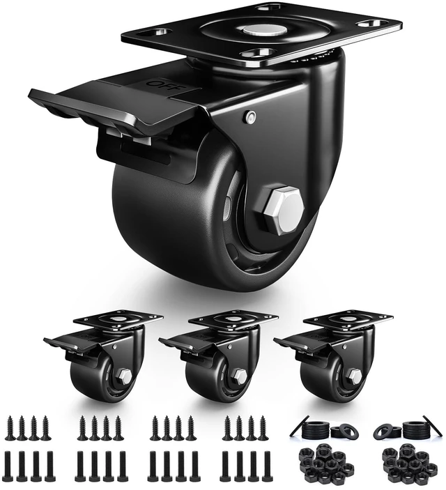Main image of 3 Inch Heavy Duty Casters Set of 4, Load 4400lbs, Locking Swivel Plate Industrial Casters with Double Ball Bearings, Low Gravity Center Castor Wheels for Furniture, Workbench, Equipment