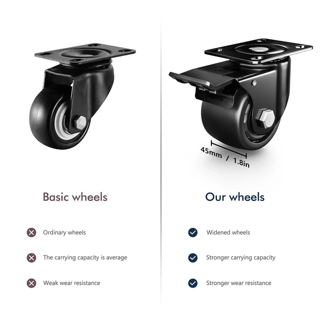 Alt view image 5 of 6 - 3 Inch Heavy Duty Casters Set of 4, Load 4400lbs, Locking Swivel Plate Industrial Casters with Double Ball Bearings, Low Gravity Center Castor Wheels for Furniture, Workbench, Equipment