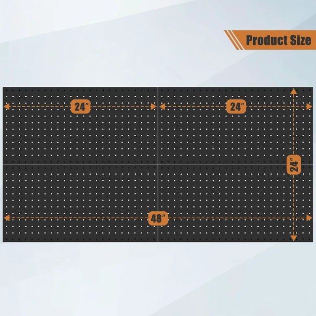 Alt view image 4 of 7 - 4 Pcs Metal Pegboard Panels, Heavy Duty Peg Boards for Garage and Garden Tool Storage, Includes Drywall Anchors and Screws Kits, Black