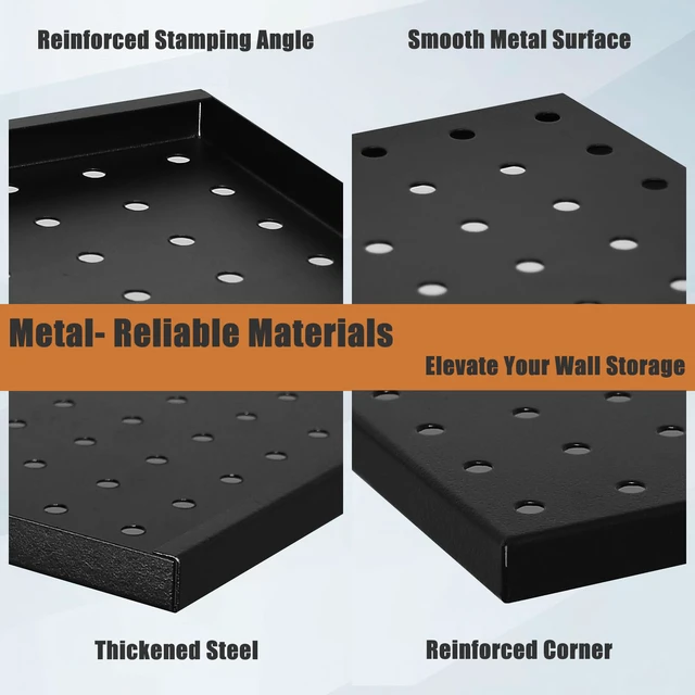Alt view image 6 of 7 - 4 Pcs Metal Pegboard Panels, Heavy Duty Peg Boards for Garage and Garden Tool Storage, Includes Drywall Anchors and Screws Kits, Black