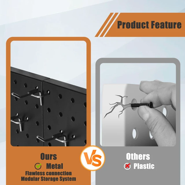 Alt view image 7 of 7 - 4 Pcs Metal Pegboard Panels, Heavy Duty Peg Boards for Garage and Garden Tool Storage, Includes Drywall Anchors and Screws Kits, Black