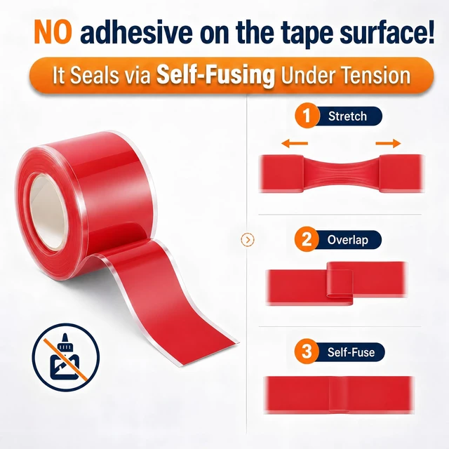 Alt view image 3 of 7 - Red Electrical Tape 1 in x 10 ft Self-Fusing Silicone Rubber 4 Roll Flexible Silicone Rubber, Plumbers Tape for Pipe Leaks, Waterproof & Insulating, Outdoor Coax and Electrical Cables