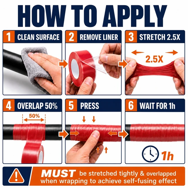 Alt view image 4 of 7 - Red Electrical Tape 1 in x 10 ft Self-Fusing Silicone Rubber 4 Roll Flexible Silicone Rubber, Plumbers Tape for Pipe Leaks, Waterproof & Insulating, Outdoor Coax and Electrical Cables