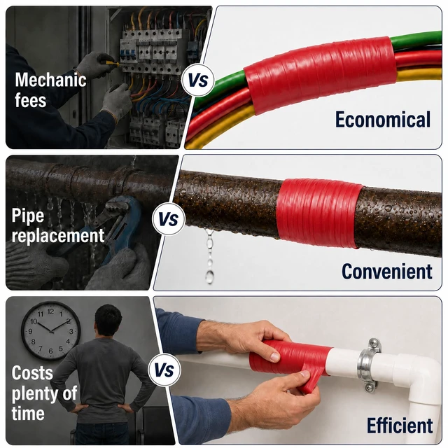 Alt view image 7 of 7 - Red Electrical Tape 1 in x 10 ft Self-Fusing Silicone Rubber 4 Roll Flexible Silicone Rubber, Plumbers Tape for Pipe Leaks, Waterproof & Insulating, Outdoor Coax and Electrical Cables