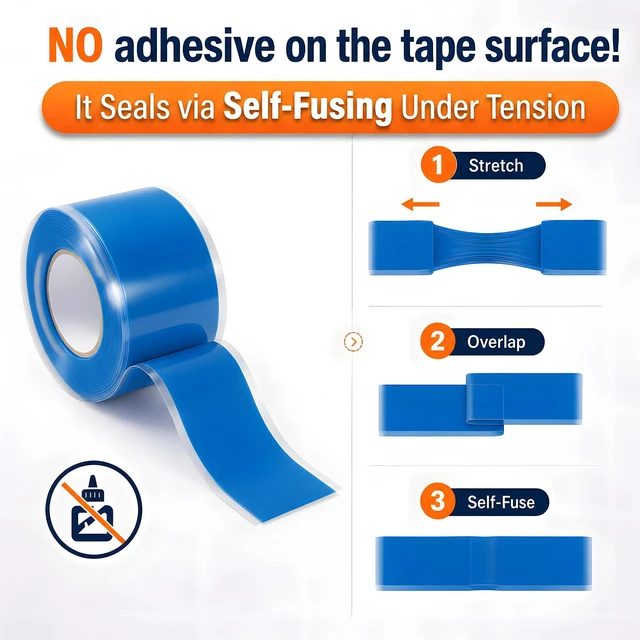 Alt view image 3 of 7 - Self Amalgamating Tape Self Fusing Silicone Rubber 1 In x 10 Ft 4 Rolls Blue Silicone Tape, Waterproof, Heat Resistant,Non-Tacky, Emergency Repair of Leaking Hose Pipe and Electrical Sealing