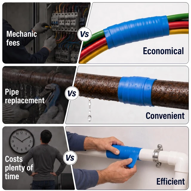 Alt view image 7 of 7 - Self Amalgamating Tape Self Fusing Silicone Rubber 1 In x 10 Ft 4 Rolls Blue Silicone Tape, Waterproof, Heat Resistant,Non-Tacky, Emergency Repair of Leaking Hose Pipe and Electrical Sealing