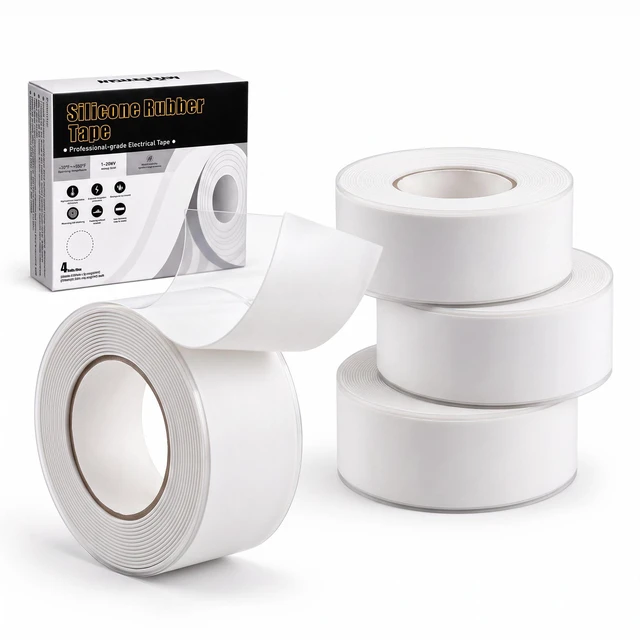 Main image of White Self Fusing Silicone Tape 4 Rolls Plumbers Tape 1 in x 10 Ft Flex Seal Tape for Leak, Garden Pipe Repair Kit, Self Adhesive Tape for Outdoor, Insulating Electrical Tape, Heat Resistant