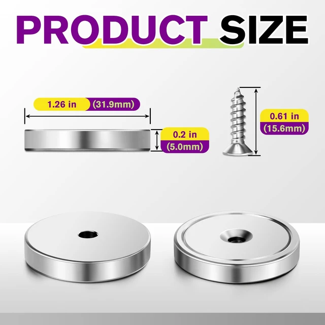 Alt view image 2 of 7 - Neodymium Magnets, 110LBS Strong Cup Magnet with Stainless Screws, Heavy Duty Magnets with Holes for DIY Projects, Science, Hold Tools Lifting, Workplace, Fridge(1.26 * 0.27 inch) - 16 Pack