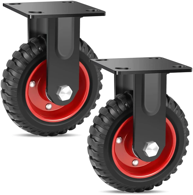Main image of 6 Inch Heavy Duty Caster Wheels Set of 2, 900 LBS Outdoor Industrial Wheels Fixed Large Rubber Casters for Workbench, Dolly, Cart, Trolley, Wagon (2 Fixed)