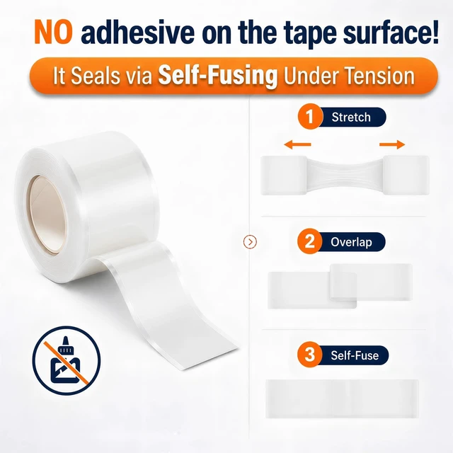 Alt view image 3 of 7 - White Self Fusing Silicone Tape 4 Rolls Plumbers Tape 1 in x 10 Ft Flex Seal Tape for Leak, Garden Pipe Repair Kit, Self Adhesive Tape for Outdoor, Insulating Electrical Tape, Heat Resistant