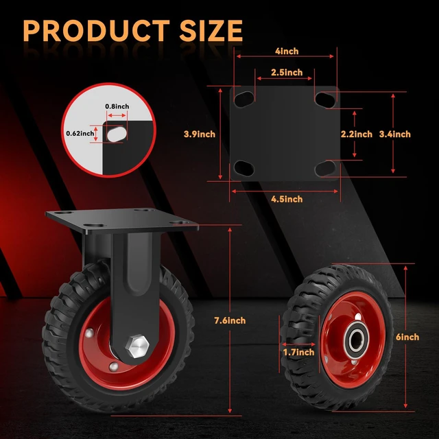 Alt view image 2 of 7 - 6 Inch Heavy Duty Caster Wheels Set of 2, 900 LBS Outdoor Industrial Wheels Fixed Large Rubber Casters for Workbench, Dolly, Cart, Trolley, Wagon (2 Fixed)