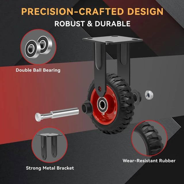 Alt view image 3 of 7 - 6 Inch Heavy Duty Caster Wheels Set of 2, 900 LBS Outdoor Industrial Wheels Fixed Large Rubber Casters for Workbench, Dolly, Cart, Trolley, Wagon (2 Fixed)