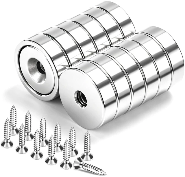Main image of Magnets with Countersunk Hole,0.78 Inch 40LBS 12 Pack Heavy Duty Magnet Rare Earth Neodymium Strong Round Base Cup and Stainless Screws for Refrigerator,Office,Craft