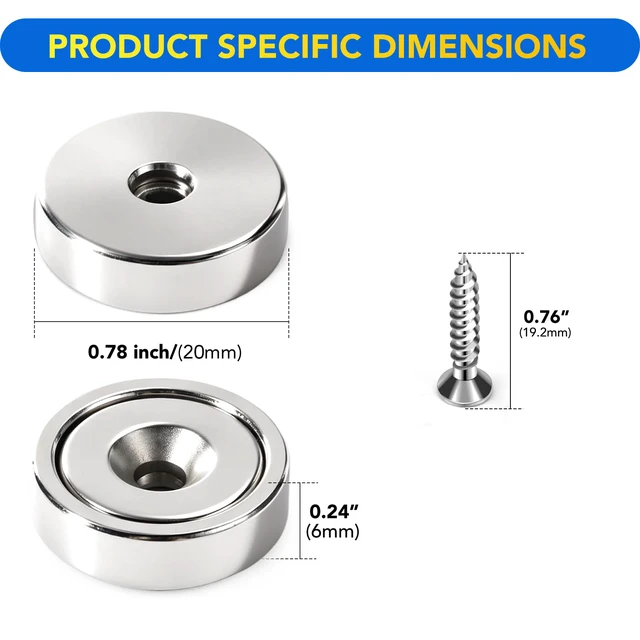 Alt view image 2 of 6 - Magnets with Countersunk Hole,0.78 Inch 40LBS 12 Pack Heavy Duty Magnet Rare Earth Neodymium Strong Round Base Cup and Stainless Screws for Refrigerator,Office,Craft