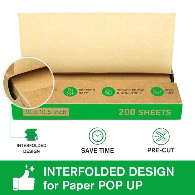 Alt view image 3 of 7 - Precut POP UP Deli Paper Sheet, 200 Pack, 10" x 10.5", Kraft Interfolded Heavy Paper, Waterproof & Grease-Resistant, for Food Wrap and Serving