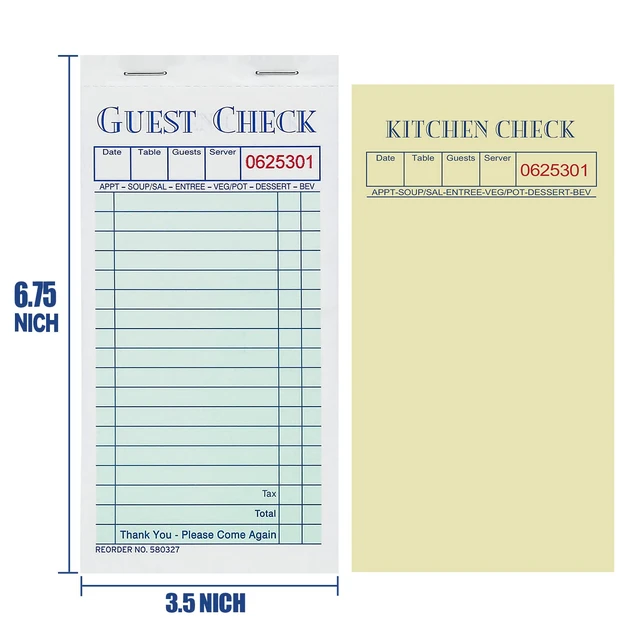 Alt view image 2 of 7 - Guest Checks Server Note Pads 1000 Sheets With Carbonless Copy Paper for Restaurants (20 Books) 3.5" x 6.75" Per Ticket Book