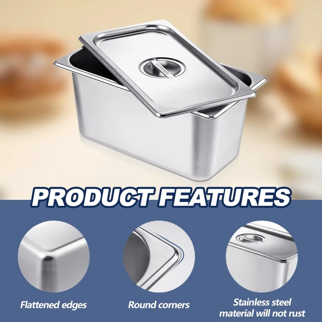 Alt view image 3 of 6 - 4 Pack Stainless 1/3 Size x 6 Inch Deep Steam Table Pans with Lids Designed for Serving and Food Prep at Buffets, Restaurants, Hotels, Parties, and Home Kitchens; Reusable and Stackable