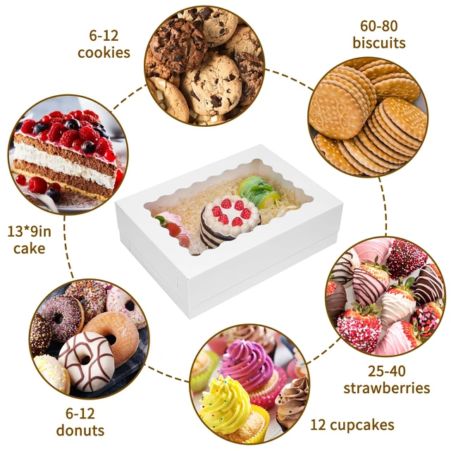 Alt view image 5 of 7 - 20pcs 14x10x4in Rectangular Quarter Sheet Cake Boxes with Window Rectangular Bakery Boxes with Window for Cake, Pastry, Donuts, Cookie, Cupcake & Pie Packaging