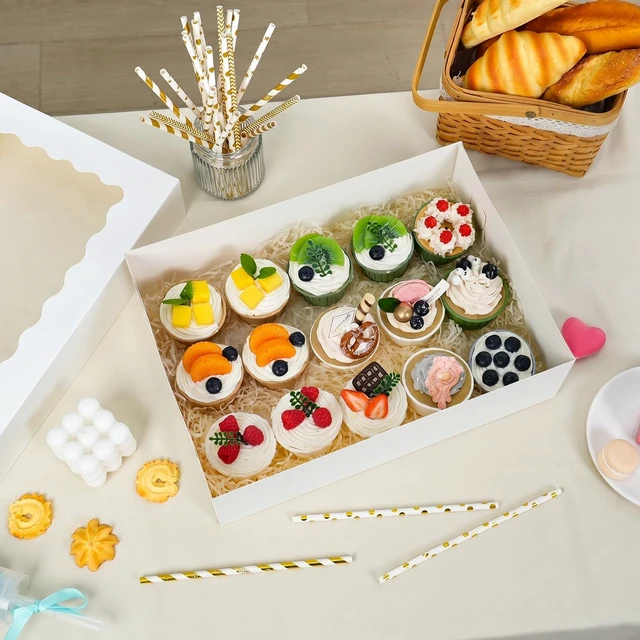 Alt view image 7 of 7 - 20pcs 14x10x4in Rectangular Quarter Sheet Cake Boxes with Window Rectangular Bakery Boxes with Window for Cake, Pastry, Donuts, Cookie, Cupcake & Pie Packaging