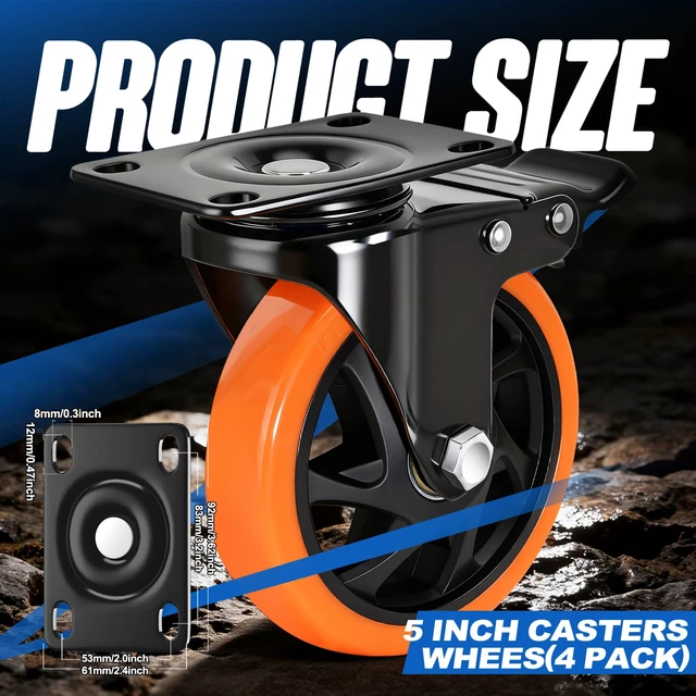 Alt view image 2 of 7 - Caster Wheels 5"Heavy Duty Caster Wheels Set of 4, Dual Lock PU Casters, Industrial Swivel Casters for Workbench, Furniture & Tool Cart Smooth, Silent & Durable
