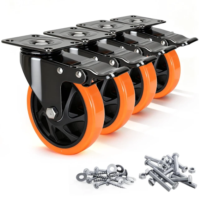 Main image of Caster Wheels 5"Heavy Duty Caster Wheels Set of 4, Dual Lock PU Casters, Industrial Swivel Casters for Workbench, Furniture & Tool Cart Smooth, Silent & Durable
