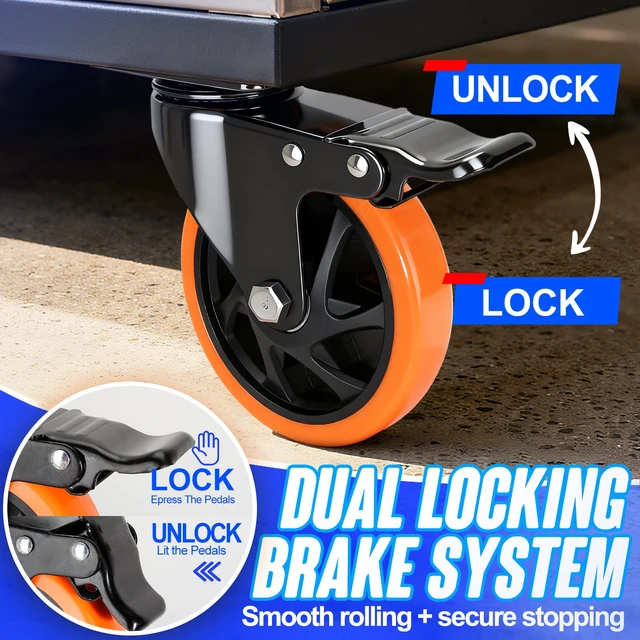 Alt view image 3 of 7 - Caster Wheels 5"Heavy Duty Caster Wheels Set of 4, Dual Lock PU Casters, Industrial Swivel Casters for Workbench, Furniture & Tool Cart Smooth, Silent & Durable
